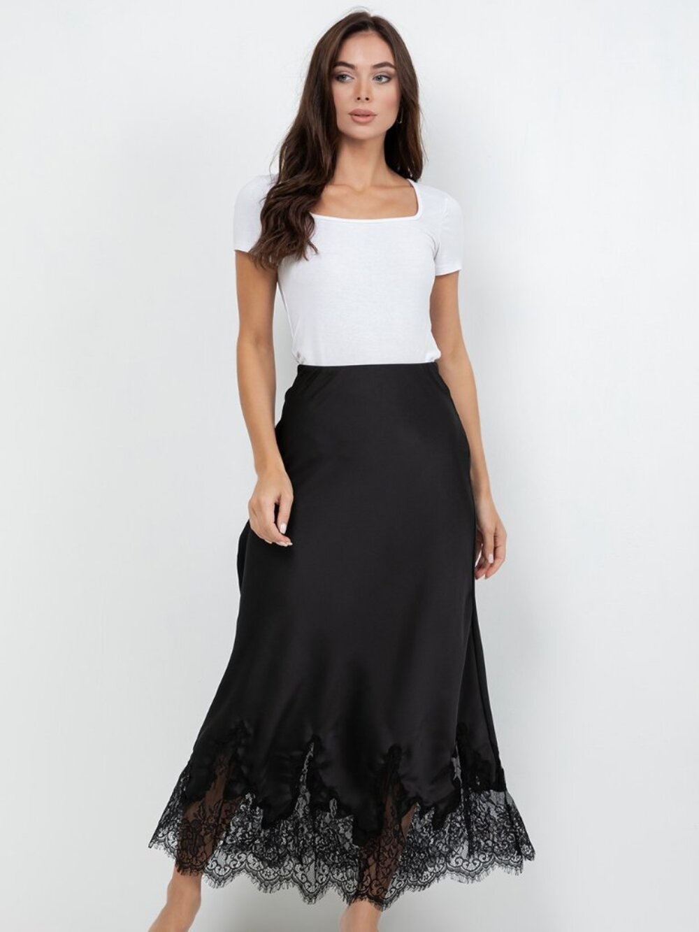 Drops 10/20 NWT black lace satin skirt sm|